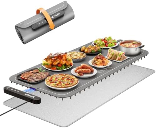 Warming Mat for Food, (XXL 37”x16”) Electric Warming Trays, Upgrade Graphene Fast Full-Surface Heating Mat for Food with 6 Level Temp, 6 Hours Timer, Food Warmer Pad with Heat-Insulating Mat by Unknown