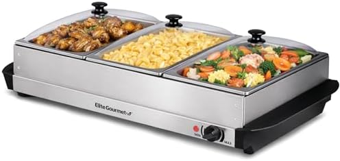 Elite Gourmet EWM-6171 Triple Buffet Server, 7.5 Qt, Stainless Steel by EliteGourmet
