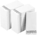 200 White and Silver Disposable Hand Towels Bathroom Napkins for Parties by JOLLYCHEF