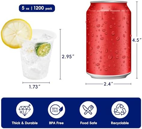 JOLLY CHEF 1200 Pack 5 oz Disposable Clear Plastic Cups, Drinking Cups - Image 2