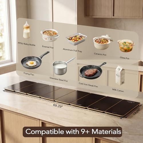 Electric Warming Tray for Buffet Party - 8 Panels Electric Glass Top Heating Plate, 8 Level Temp Control Easy Clean Surface Overheat Protection and Timer: for Busy Hosts Party Dinners and Holiday Meal - Image 4