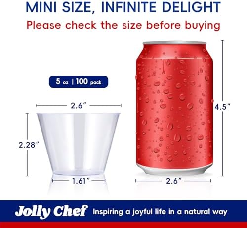 JOLLY CHEF 100 Pack 5 oz Clear Plastic Cups, Plastic Shot Glasses - Image 2