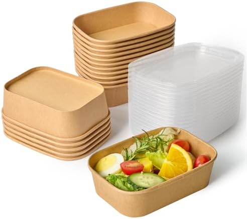 JOLLY CHEF 50 Pack Paper Food Container with Lid 19 oz Meal Prep Containers by JOLLYCHEF
