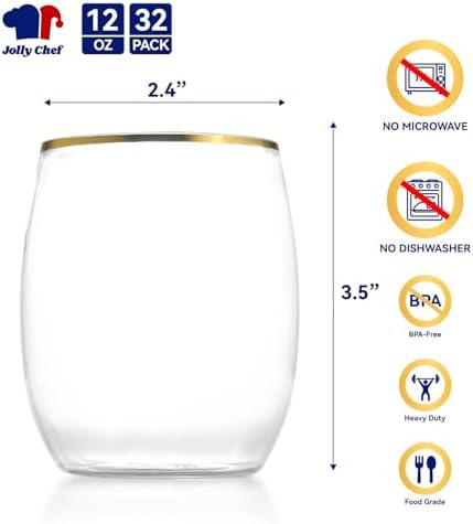 JOLLY CHEF 32 Pack 12 oz Champagne Flutes Gold Stemless Toasting Glasses - Image 2