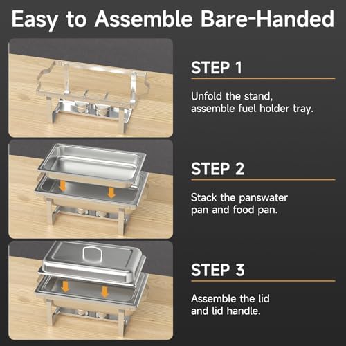 Chafing Dishes for Buffet 4 Pack, 9QT Chafing Dish High Grade Stainless Steel Chafer Complete Set,Steel Handle, Catering Events Complete Buffet Warmer Set (Silver, 4) - Image 4