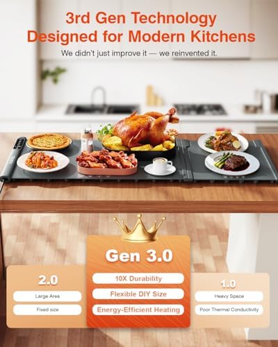 Expandable Warming Mat for Food – iTRUSOU 38"x16" Silicone Warming Tray with 7 Temp Settings, Switchable℃/℉, 99H Timer, Child Lock – 2 Panels Custom Sizes for Energy Efficiency - Image 5