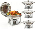 4-Pack Chafing Dishes for Buffet，6QT 304 Stainless Steel Round Chafing Dish Buffet Set - Complete Food Warmers with Lids, Water Pans, Fuel Can Holders for Catering & Wedding Receptions，Silver by Charcofire