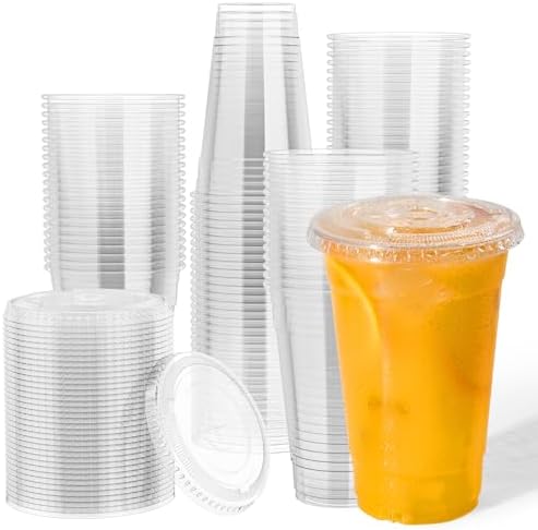 JOLLY CHEF 500 Pack 20 oz Clear Plastic Cups with Flat Lids, PET Clear Cups by JOLLYCHEF