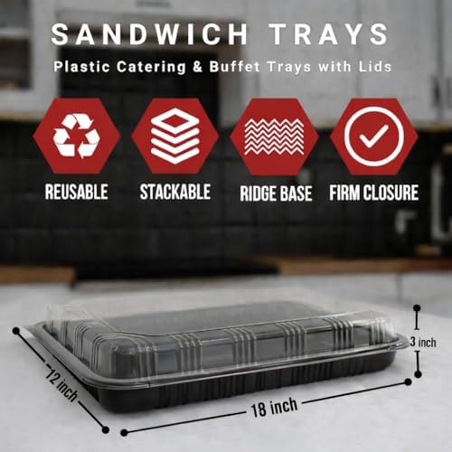 25 Pack Catering Trays with Lid – 18" Serving Trays with Lids - Reusable Serving Platter With Lid for Catering, Buffet, Picnics & Events – Party Trays With Lids (18x 12.20 x 2.95 inch) - Image 2