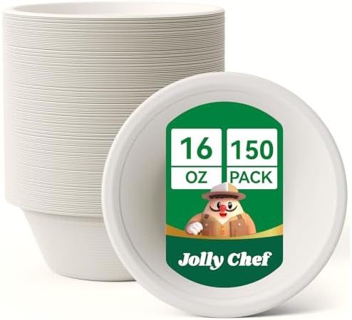 Compostable Disposable Paper Bowl 16 oz Heavy Duty Soup Containers 150 Pack by JOLLYCHEF