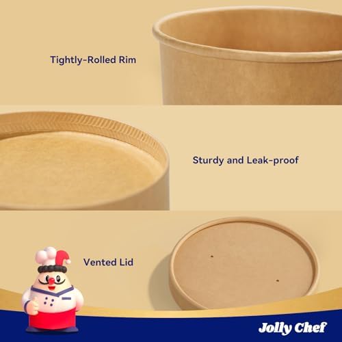 JOLLY CHEF 32oz Paper Soup Containers with Vented Lids 25 Pack - Image 3