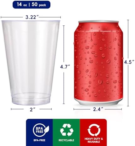 JOLLY CHEF 50 Pack 14 oz Clear Plastic Cups, Disposable Party Cups - Image 3