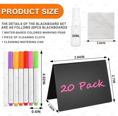 V Shape 20 Pack Mini Chalkboard Signs, Reusable Small Chalkboard Food Labels with 7 Color Markers, Spray Bottle and Cleaning Cloth for Buffet Wedding Party Table Decor - Image 2