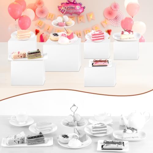 8PCS White Acrylic Buffet Risers with Small Signs and Marks,Food Display Risers for Buffet Table,Dessert Table Display Set for Catering Supplies,Acrylic Stand for Party Wedding Baptism Birthday - Image 5