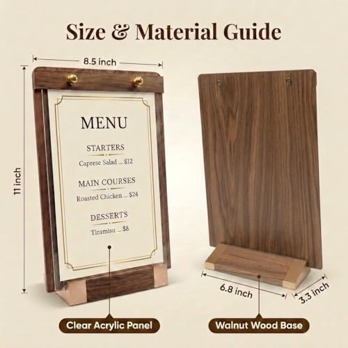 1 Pack Classy Sign Holder 8.5 x 11 with Slanted Wooden Base, Vertical Countertop Menu Display Stand for Coffee Shop, Bakery, Retail, Wedding - Image 5