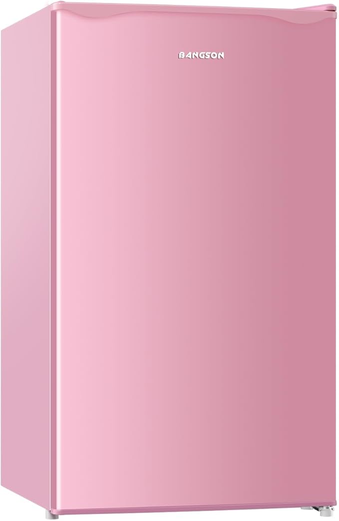 BANGSON Mini Fridge with Freezer, 3.2Cu.Ft, Single Door Small Refrigerator, Energy-efficient, Low Noise, Mini fridge for Bedroom Dorm and Office, Pink