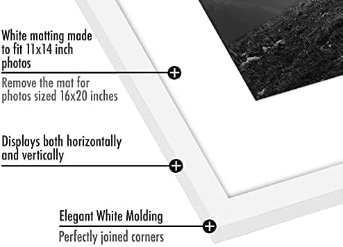 Americanflat 16x20 Picture Frame with Polished Plexiglass - Set of 5 - Use as 11x14 Frame with Mat or Display 16x20 Photo Without Mat - Galleria Collection - Picture Frames for Wall Display - White