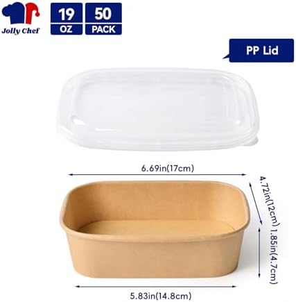 JOLLY CHEF 50 Pack Paper Food Container with Lid 19 oz Meal Prep Containers - Image 2