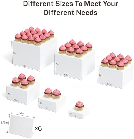 6 Pcs White Acrylic Buffet Risers with Mini Sign, Buffet Table Acrylic Cube Food Display Stands Party Catering Dessert Jewelry Collectibles, Acrylic Cube Nesting Boxes with Hollow Bottoms Home Storage ( 8" 7" 6" 5" 4" 3") - Image 2