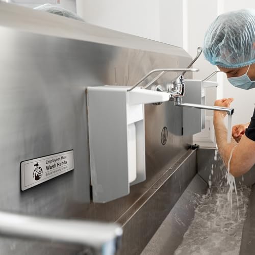 Wash Rinse Sanitize Sink Labels, Bilingual English Spanish 3 Compartment Sink Stickers, Employees Must Wash Hands Sign for Commercial Kitchen, Restaurant, Food Truck, Food Service, 4 Pack Brushed Aluminum - Image 7