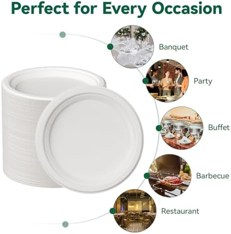 JOLLY CHEF Paper Plates 10 Inch, White Compostable Paper Plates 150 Pack - Image 6