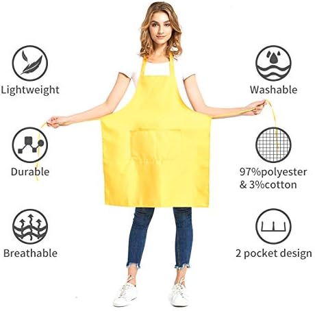 DUSKCOVE 8 Pack Bib Aprons Bulk - Unisex Brown Commercial Apron with 2 Pockets for Kitchen Crafting BBQ Drawing Cooking
