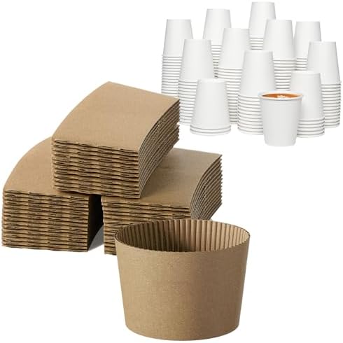 JOLLY CHEF 500 Pack Kraft Sleeves for 10, 12, 16, 20 oz Coffee Cups, 300 Pack Disposable Paper Coffee Cups 10oz with Brown Sleeves, by JOLLYCHEF