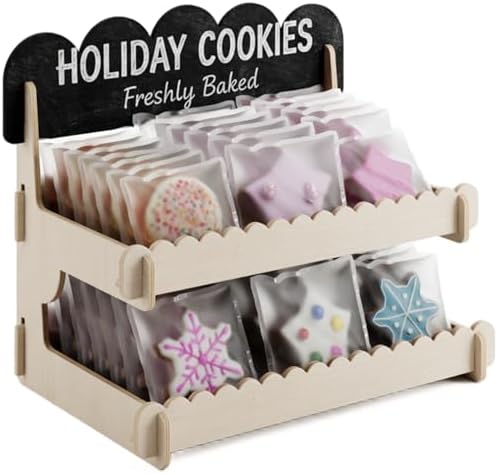 HOTCAN Wooden Cookie Display Stand with Chalkboard Sign for Bakers, Vendors, Craft Fairs | Pastry Display for Market Booths & Events | 2 Tiered Cookie Display for Muffins, Cakes, and Pastries(Natural) by HOTCAN