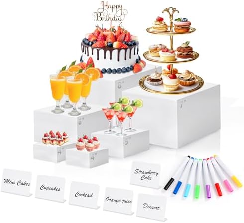 White Acrylic Buffet Risers and Stand Food Risers with Mini Sign and Maker by Qinzave