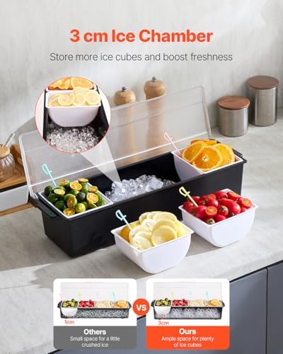 VEVOR Chilled Condiment Server, 4 Compartment Ice Cooled Condiment Serving Container, Chilled Garnish Tray Bar Caddy with Lid, for Bartending & Serving Taco, Salad, Fruit, Home & Restaurant Supplies - Image 2