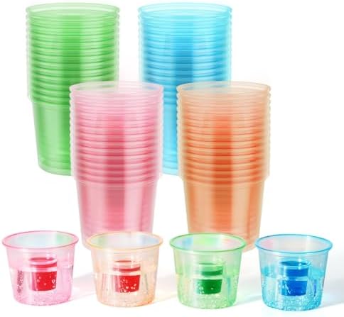 60 Disposable Bomber Cups, 4oz Plastic Shot Glasses, Assorted Colors by JOLLYCHEF