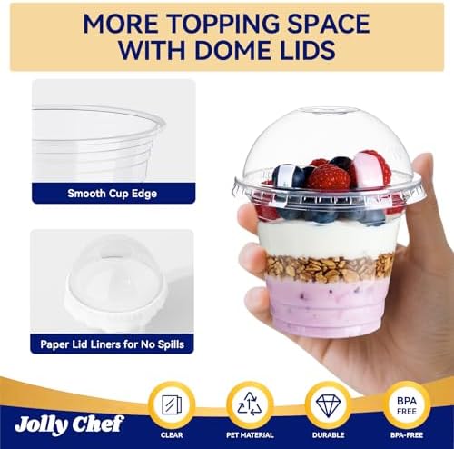 9 oz Plastic Dessert Cups with Lids and Paper Lid Liners 200 Pack - Image 5