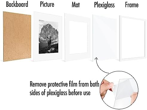 Americanflat 16x20 Picture Frame with Polished Plexiglass - Set of 5 - Use as 11x14 Frame with Mat or Display 16x20 Photo Without Mat - Galleria Collection - Picture Frames for Wall Display - White