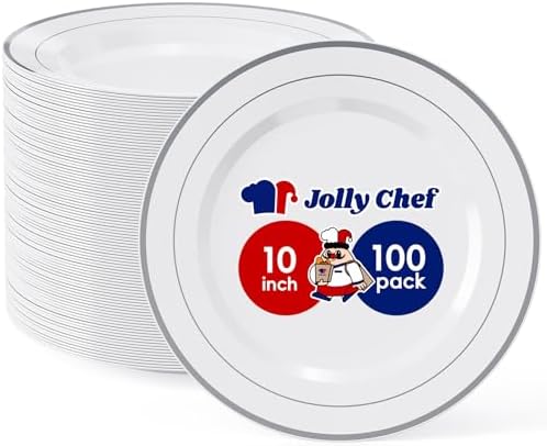 100PCS Plastic Plates 10 Inch Heavy Duty Disposable Plates for Everyday Use by JOLLYCHEF