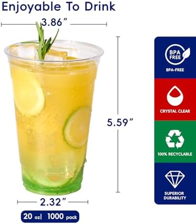 JOLLY CHEF 20 oz Plastic Cups, 1000 Pack Disposable Clear Drinking Cups - Image 2