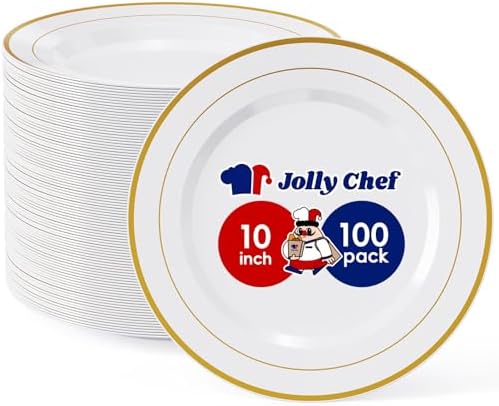 100PCS Plastic Plates 10 Inch Heavy Duty Disposable Plates for Everyday Use by JOLLYCHEF
