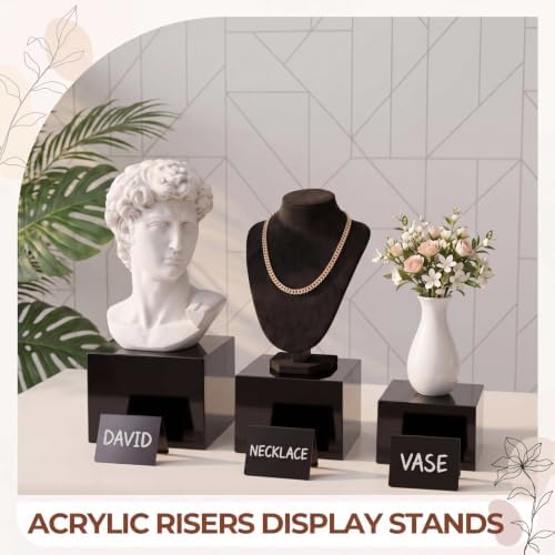 SiliFine 3 Pcs Acrylic Buffet Risers with Price Signs and Markers, Black - Image 5