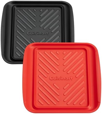 Cuisinart Grilling Prep & Serve Trays, 10.5x10.5 inch Small BBQ Tray Safe for Food Handling, 2 Dishwasher Safe Nesting Trays Black & Red, Perfect Grill Accessories for Cooked & Raw Meat, Fits 4 Burger by Cuisinart