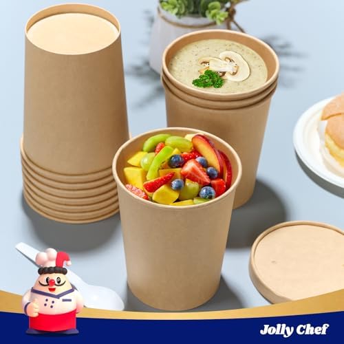 JOLLY CHEF 32oz Paper Soup Containers with Vented Lids 25 Pack - Image 4