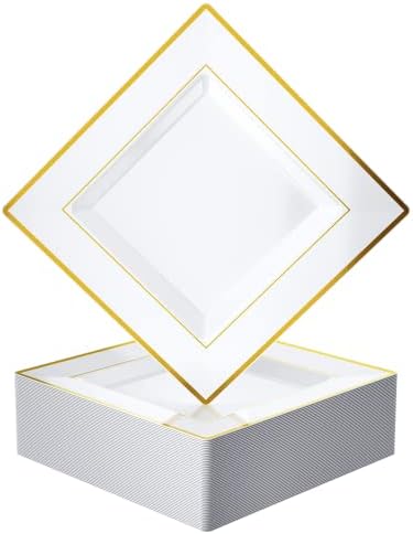 JOLLY CHEF 60 Pack Plastic Plates With Gold Rim 9.5 Inch Disposable Plates by JOLLYCHEF