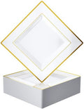 JOLLY CHEF 60 Pack Plastic Plates With Gold Rim 9.5 Inch Disposable Plates by JOLLYCHEF
