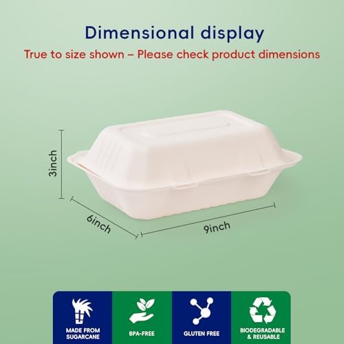 Sugarcane to go food containers, 1-Compartment Clamshell Food Containers - Image 2