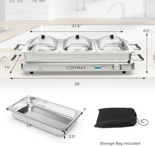 COSTWAY Buffet Servers and Warmers, 2 in 1 Electric Warming Tray - Image 7