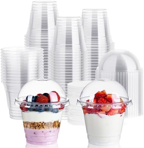 9 oz Plastic Dessert Cups with Lids and Paper Lid Liners 200 Pack by JOLLYCHEF