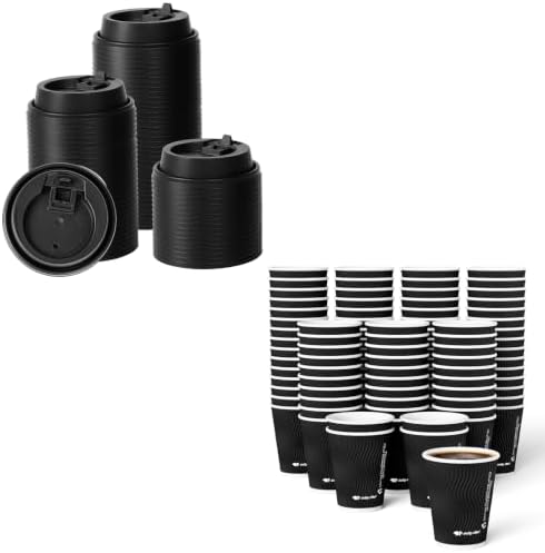 JOLLY CHEF 12 oz Paper Coffee Cups 120 Pack and 300 Pack Coffee Cup Lids by JOLLYCHEF