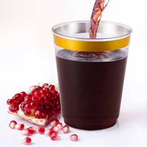 JOLLY CHEF 100 Pack Gold Plastic Cups, 10oz Clear Disposable Cups for Party - Image 3