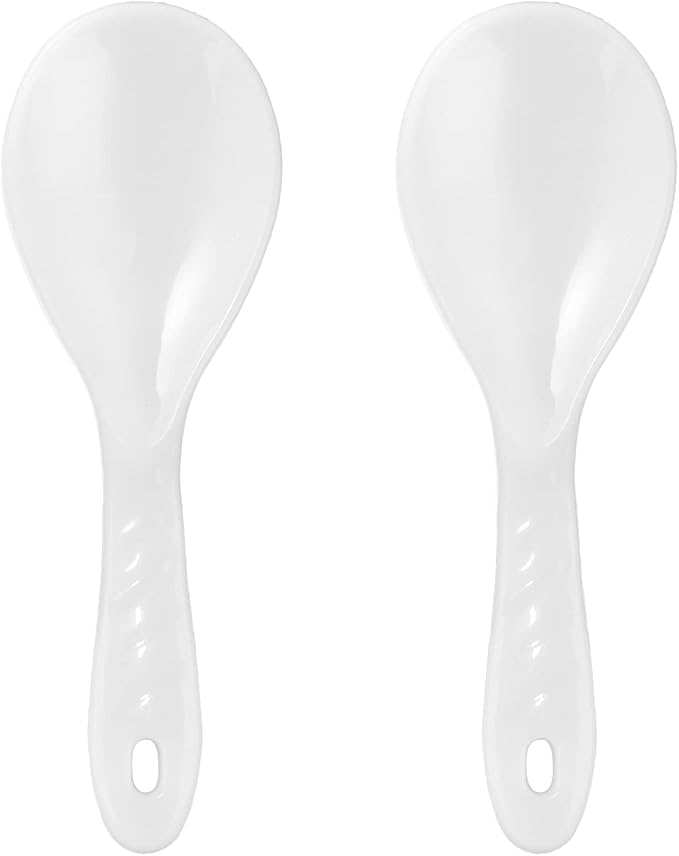 2PCS Plastic Rice Paddle Spoon Scoop, Non-Stick Rice Spatula Cooker Serving Spoon 7.87 Inch (White B)
