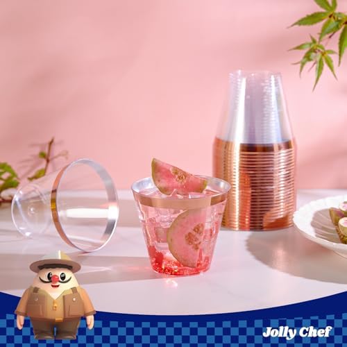 JOLLY CHEF Rose Gold Plastic Cups, 9 oz Clear Plastic Tumblers 100 Pack - Image 4