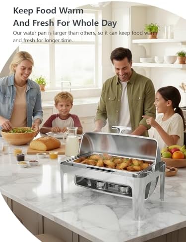 13QT Roll Top Chafing Dishes for Buffet: Stainless steel Chafing Dish Set - Image 2