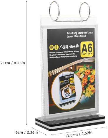 2Pcs Table Flip Menu Holder with 6 Pages Sleeve, 4" X 6" Tabletop Sign Signage Vertical Display Stand with Base, Acrylic PVC Rotating Poster Binders Rack, for Photo, Restaurant, Bar, Job Fair - Image 2